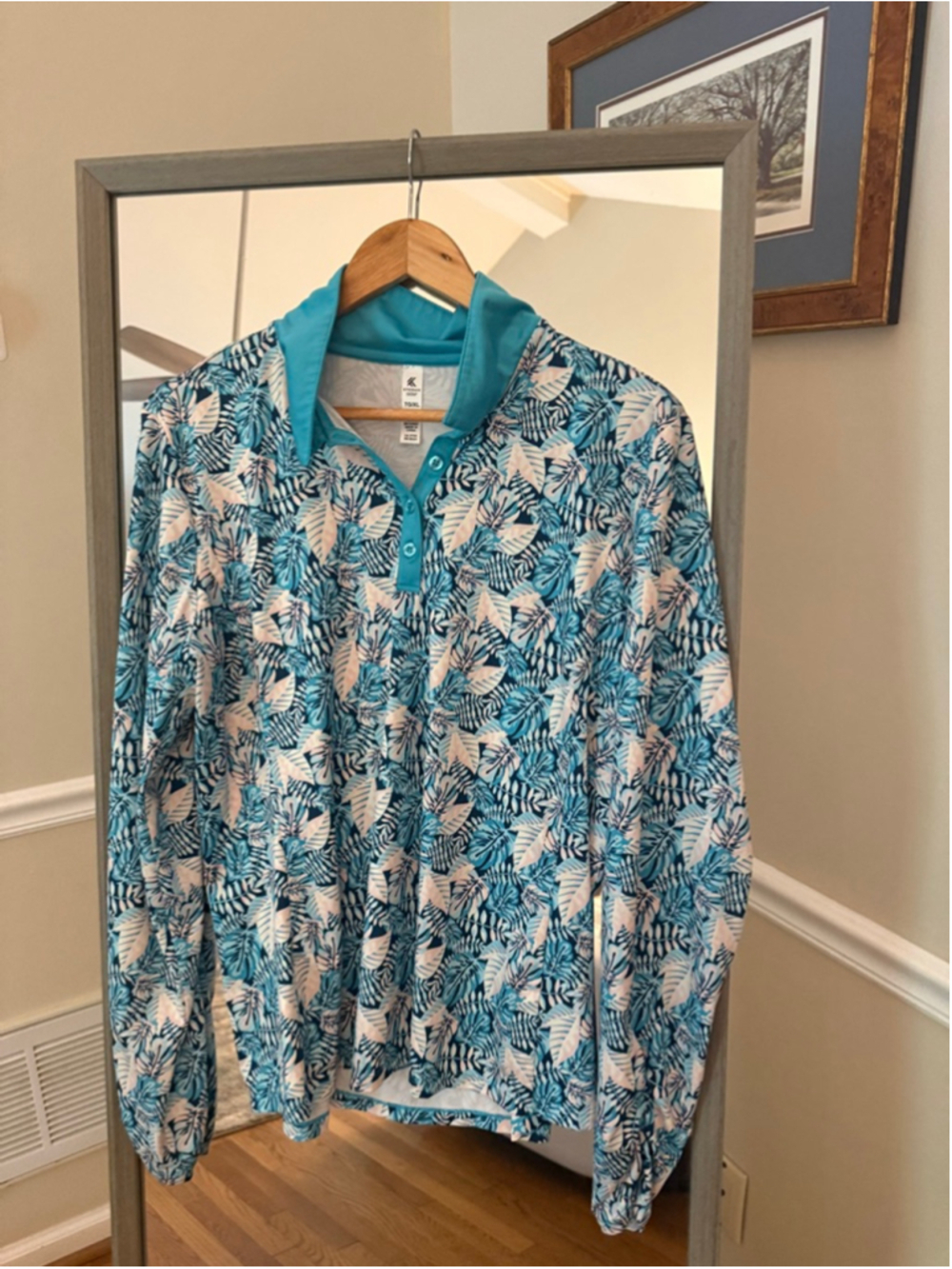 Women's KYODAN GOLF Teal & White Tropical Long Sleeve Tee XL